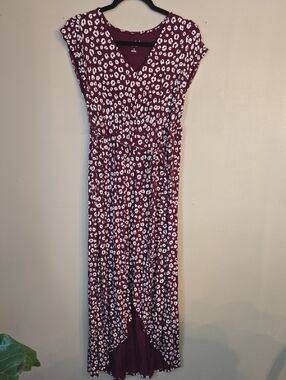 Isabel Maternity - Burgundy and White Leopard Print Maxi Dress